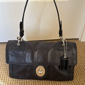 Coach vintage black leather shoulder bag/satchel with silver hardware